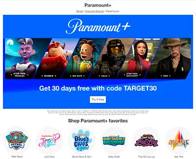paramount+ 30 days free in target